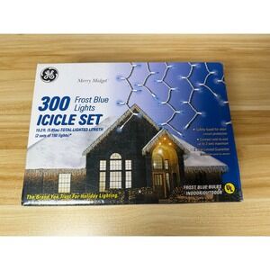 GE 300 Frost Blue Icicle Lights Set 19.2ft Indoor Outdoor Merry Midget NEW‎